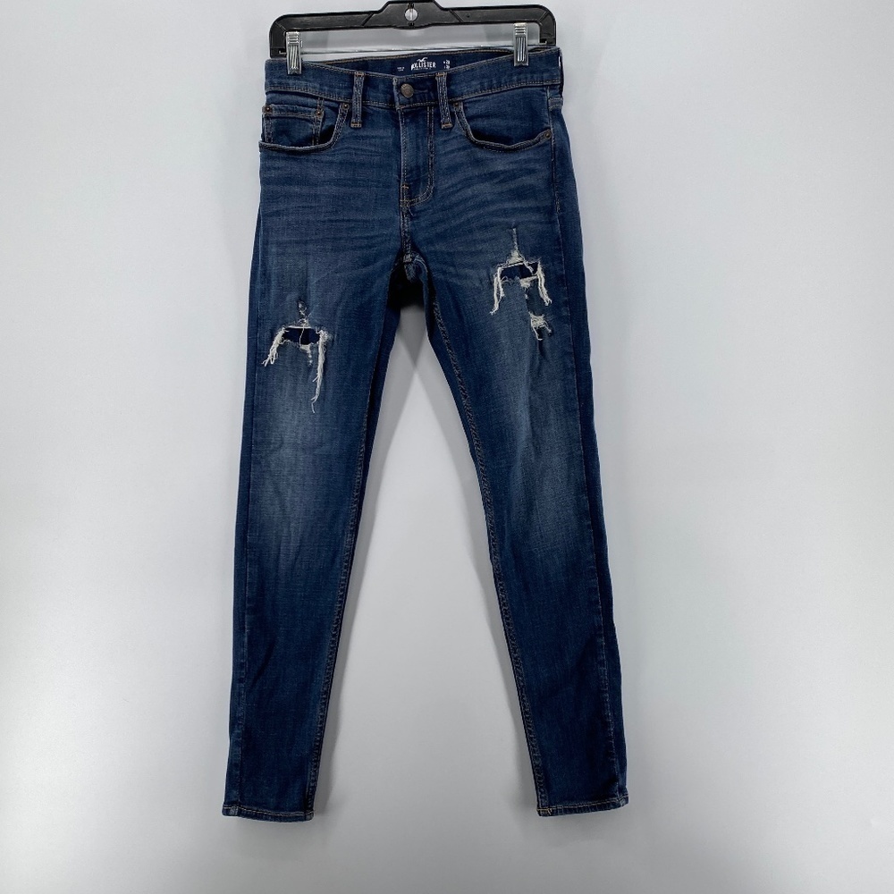 Hollister Jeans Women's 28 Washed Blue Supper Skinny Stretch Ripped 5 Pocket